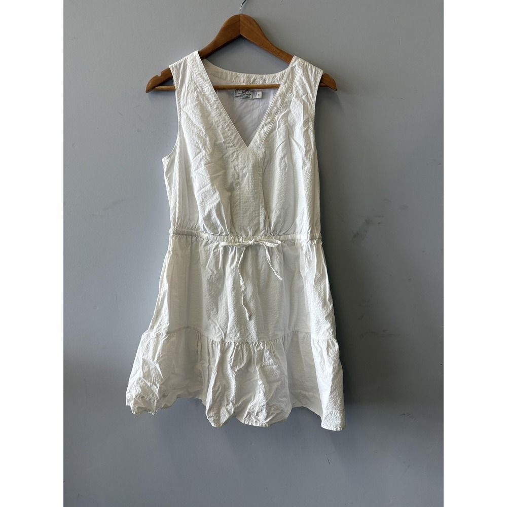Vineyard Vines Dress Womens M White Ruffle‎ V Neck Sleeveless Fit Flare Sundress